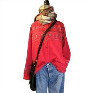 Vintage 90s Red Button-Up Boho Granny Women's Sweatshirt Size Plus 2X NWT